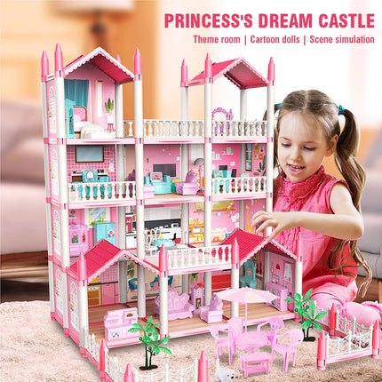 Large Doll House Assembly Villa House 3D Diy Dream Princess Castle Villa Assembly Doll House Set Toy Girl Pretend Family Toy