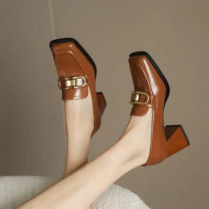 Square High Heels Loafers Women Autumn Chunky Platform Pumps Woman
