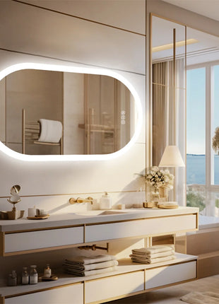 LUVODI Waterproof Illuminate Bathroom Light Vanity Mirror Frameless Touch Screen Backlit Demist Wash Basin Mirror
