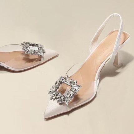 Spring and Autumn Fashion New Sexy Banquet Comfortable Crystal Transparent Solid Color Pointed Toe Women's High Heels