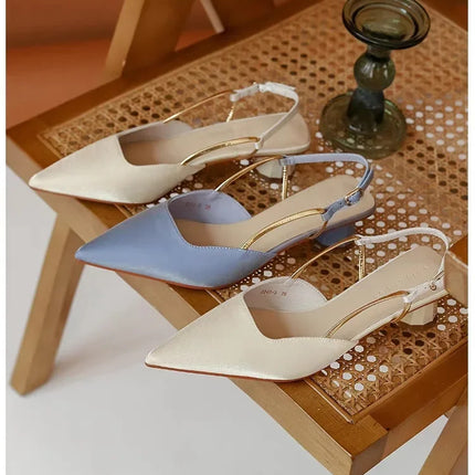 Women's Low Heels Sandals Fashion Pointed Toe Women's Stiletto Heels Slingback Casual Slippers Wedding Bride 2024 New