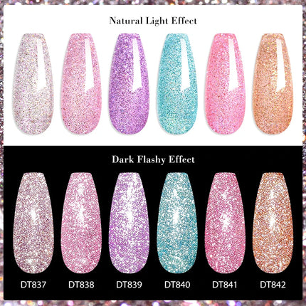 MEET ACROSS Sparkling Rose Pink Reflective Glitter Gel Nail Polish