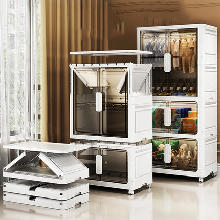 Double Door Open Clothes Storage Organizer with Wheels Foldable Wardrobe Cabinet Baby Cupboard Organizing Box Containers Bin