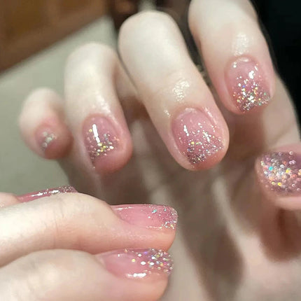 Blush Pink False Nails Bowknot Diamond Pearl 3D Design Press on Nail Tips