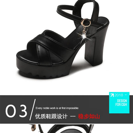 Sandals for Women One Word Summer 2024 Block Heel Ladies Shoes Wedge with Platform Waterproof Footwear Chunky Super-high Beige