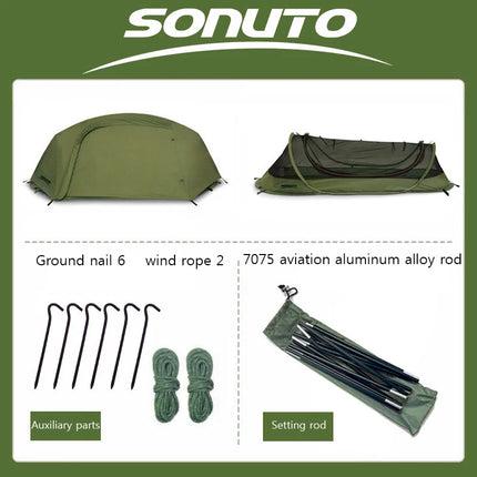 Camping Tent For Single Person Lightweight Nylon Tent Tactical Shelter With Mosquito Net Anti-Mosquito Waterproof Field
