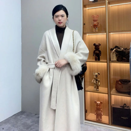 High End Double-sided Wool Strapping Real Wool Fur Coat Women's Removable Cuffs Fox Fur Temperament Cashmere Short Jacket