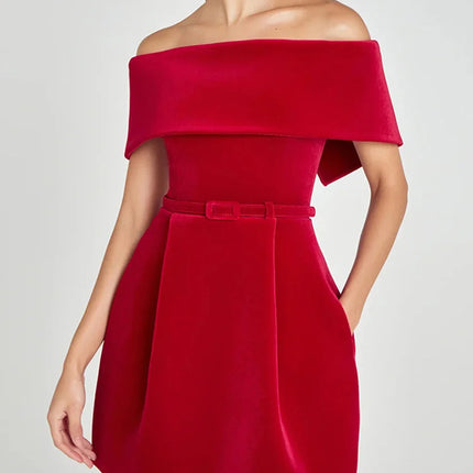 Slash Neck Off The Shoulder Solid Mini Dress, Women Spring Summer Patchwork Simple Party Dress, 2024 Short Sleeve Ladies Dress