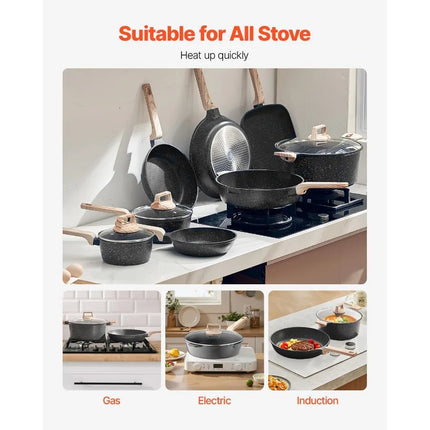 19 Piece Pots and Pans Set Granite Nonstick Cookware Set