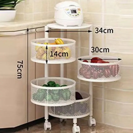 Household Floor Standing MultiLayer Storage Rack Removable Rotating Storage Cabinet Kitchen Vegetable Fruit Basket with Wheel
