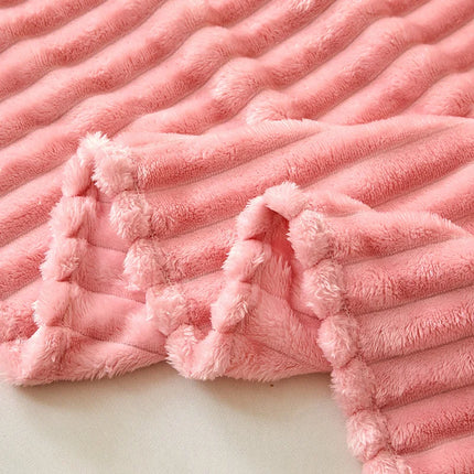 Korean Style Throw Blanket for Couch, Cozy Warm Plush Striped Blanket for Sofa
