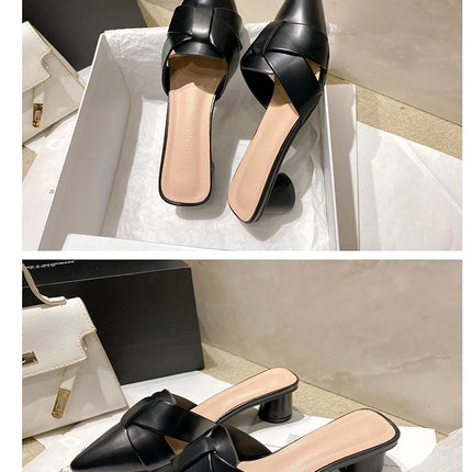 Summer Riband Decoration Slippers Women Fashion High Quality Round Heel Shoes Casual Sweet High Heels Plus Size 42 Women Sandals