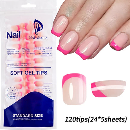 240PCS Candy Color French Short Square False Nails Pink/Green/Purple Full Cover