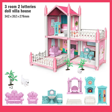 Large Doll House Assembly Villa House 3D Diy Dream Princess Castle Villa Assembly Doll House Set Toy Girl Pretend Family Toy