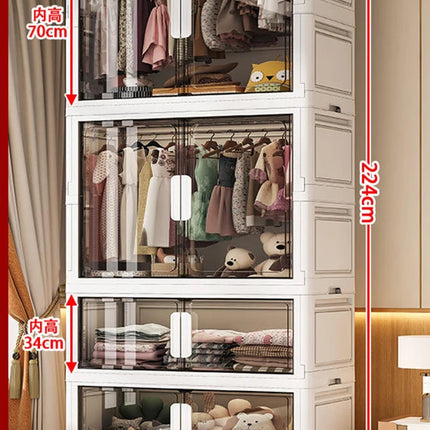 Double Door Open Clothes Storage Organizer with Wheels Foldable Wardrobe Cabinet Baby Cupboard Organizing Box Containers Bin