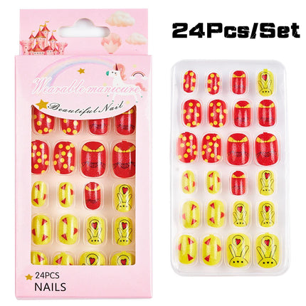 120Pcs Candy Child Nail Tips Full Cover Short False Kids Fingernails Colorful Festival  Press on Nails Grils Cute Manicure Tool%