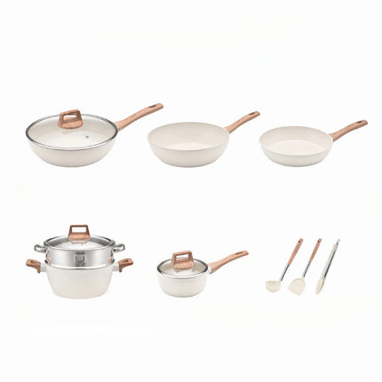 Kitchen Essentials Pot Set of 12 Non Stick Cookware Sets with Granite Coating and Universal Sensing Gas