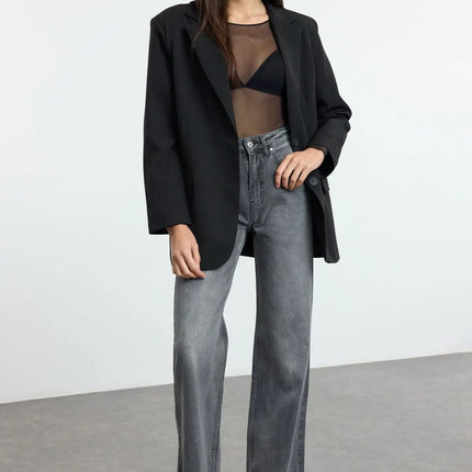 Trendyol TYZA Women's Jeans Casual Beltless Wide Leg Denim Plain Jeans Wide Leg Casual Pants Denim Pants