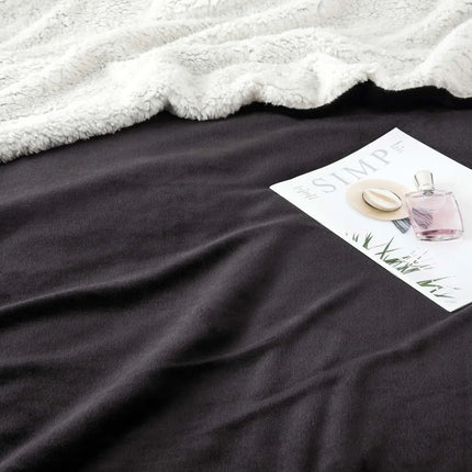 Sherpa Fleece Blanket Throw Black Soft Reversible Thick Plush Blankets Microfiber