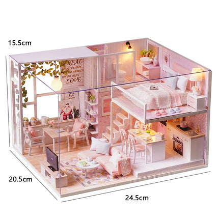 Doll House Kit 3D Wooden Mini DollHouse Assembly Building with Furniture Kit Toys Children's