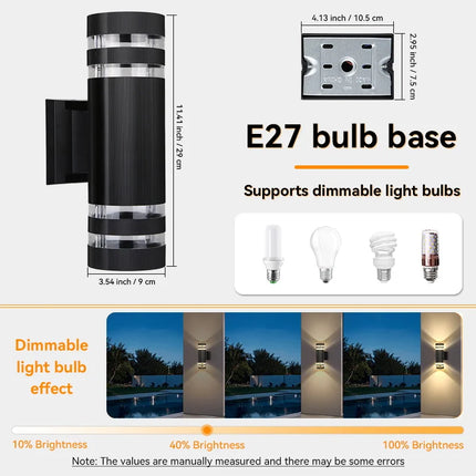 LED Outdoor Wall Lights E27 Up Down Exterior Wall Sconce IP65 Waterproof Led Sconce Lamp for Porch Front Door Garden Wall Lamp