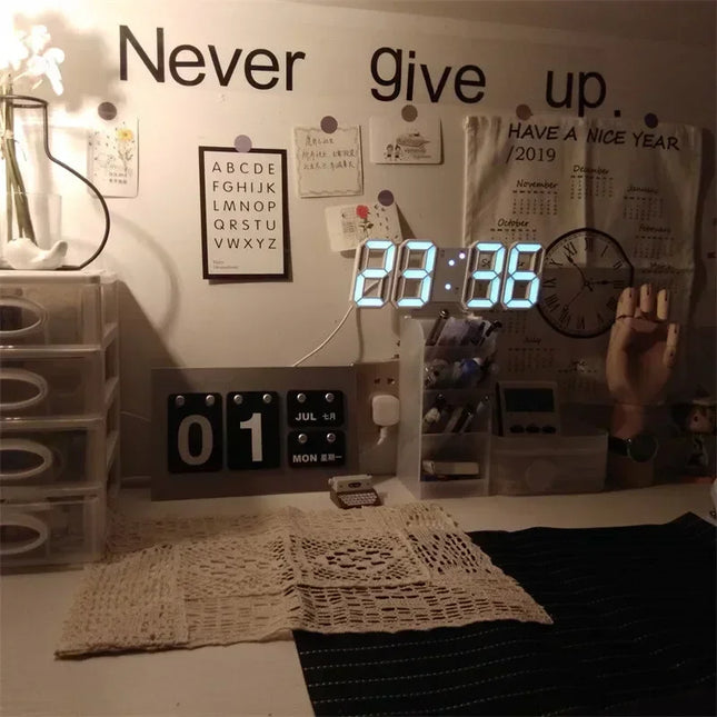 3D LED Digital Clock Wall Decoration Glow Night Mode Decoration for Home Adjustable Electronic Watch Clock Decor Clocks Garden