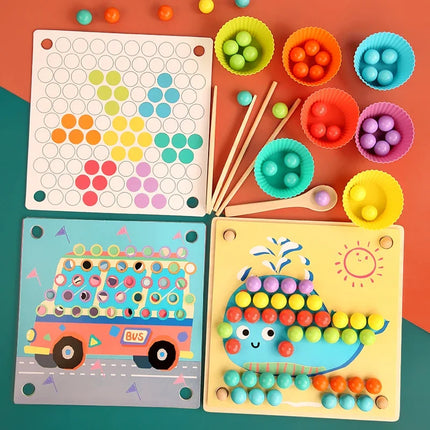 Kids Training Logical Wooden Toy Clip Beads Early Education Board Game