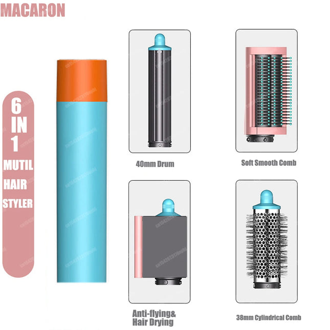 New 6 in 1 Hair Styler Auto Curling Dryer Wrap Hot/Cold Air Dryer 1300W Hair Straightener Curling Barrel Brush Salon Hair Dryer