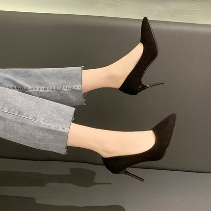 Women New Mid Heeled Sandals Black 6-8-10cm Pointed Thin Heeled Baotou Banquet High Heeled Shoes Womens Shoes Tacones Mujer