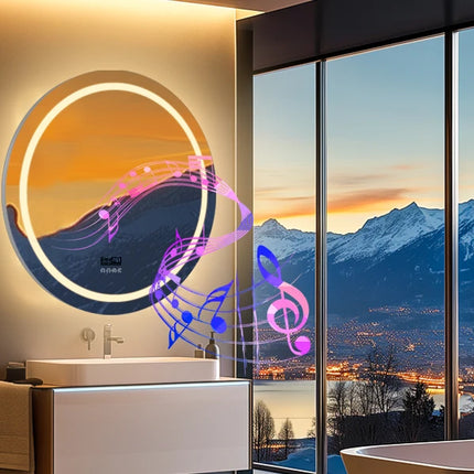LED Bathroom Mirror 800mm Round Wall Mirror Bluetooth Colour Dimmable Front+Backlit Anti-fog Memory Time Temperature Display