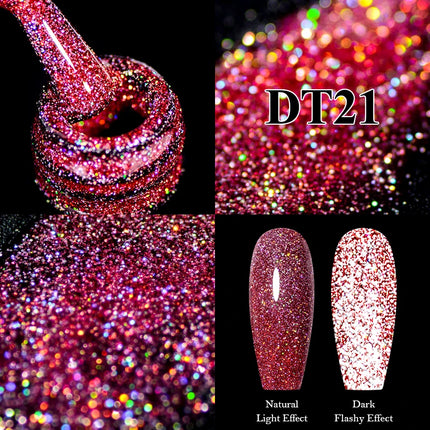 MEET ACROSS Sparkling Rose Pink Reflective Glitter Gel Nail Polish