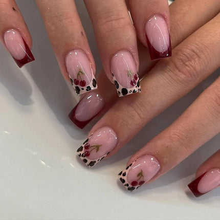 24pcs Short Square Press on Nails Jade Flower Sparkling