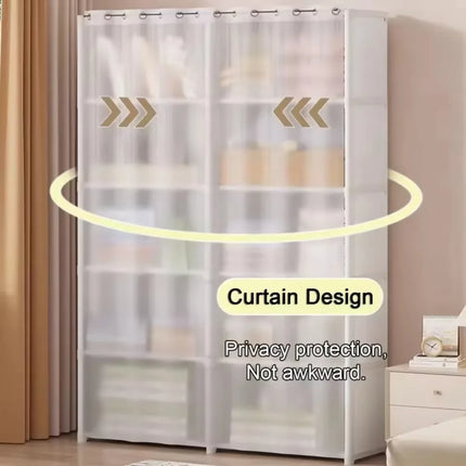 Dustproof Wardrobe with Curtains Multi-layer Storage Rack Large Capacity Open Storage Cabinet Simple Assembly Storage Furniture
