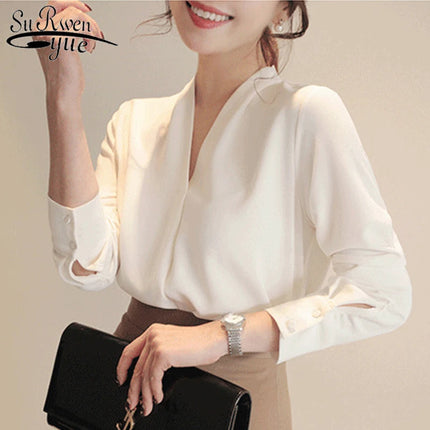 Cotton Blouse White Shirt Fashion Women Blusas Mujer De Moda OL Style Tops Casual Ladies Long Sleeve Shirts and Blouses 3496