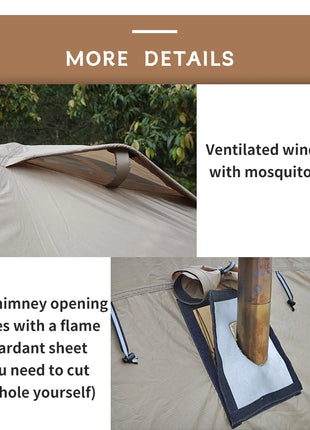 Fireproof 2 Person Winter Tent Hot Tent Waterproof Tunnel Dome Tent with Stove Jack and Snow Skirt for Camping Hiking 4 Season