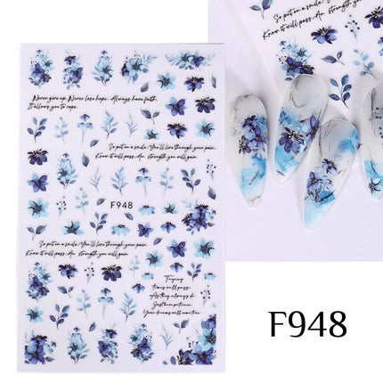 1PCS New Autumn Flowers Nail Decals Animal Nail Stickers Flower