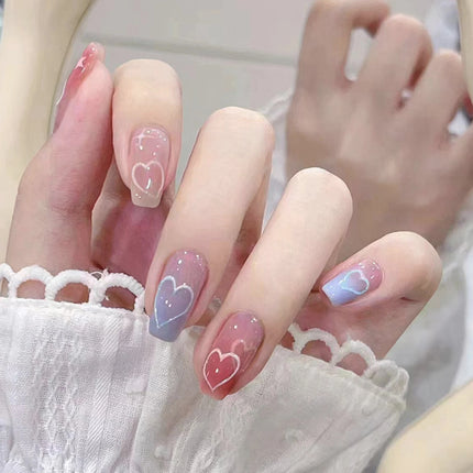 Blush Pink False Nails Bowknot Diamond Pearl 3D Design Press on Nail Tips