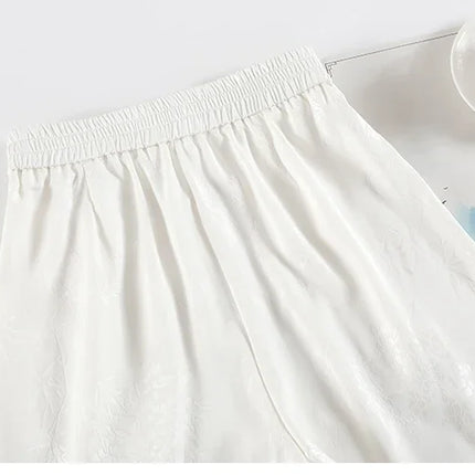 New Chinese Style Jacquard Wide Leg Satin Pants for Women Elegant Solid Office Lady Women's Casual Loose Pants Female