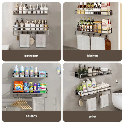 Aluminum Shower Organiser Bathroom Shelf Without Drilling Gray Wall Toilet Storage Shelf Shampoo