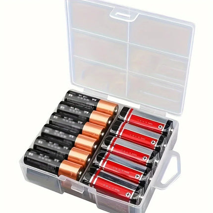 Durable Clear Battery Organizer Box - Holds 24 AA & AAA Batteries Plastic Storage Solution for Home Garage and Workshop No Power