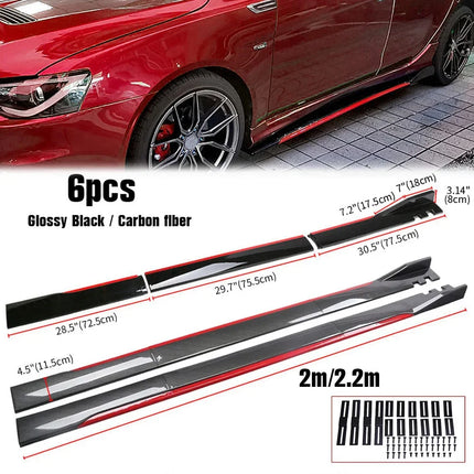 2M/2.2M Car Universal Side Skirts Extension Rocker Panels Lip Splitters 6PCS Side Spoiler For Civic Benz BMW ABS Car Accessories