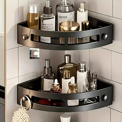 2pcs Bathroom Corner Shelf,Adhesive Wall-Mounted Organizer with 2-Tier Shelves