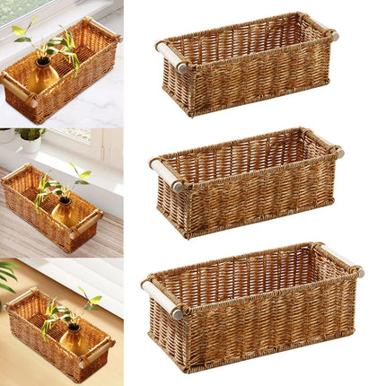 Imitation Rattan Storage Basket Storage Basket Bin Organizer Woven Baskets for Bedroom Kitchen Home Bathroom Coffee Table