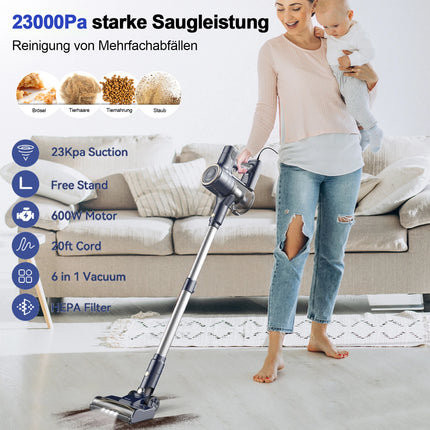 Vacuum Cleaner, 23000Pa 6M Long Cord Stick Vacuum for Floor, Carpet, Pet Hair