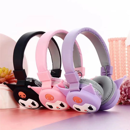 Kuromi Wireless Bluetooth Headsets Cartoon with Mic Foldable Lightweight Earphone for Phones Laptop