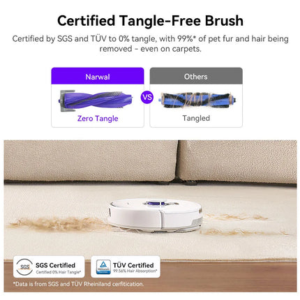 Narwal Freo X Plus 7800Pa Robot Vacuum Cleaner 3.5H Runtime Tri-Laser Structured Light Zero-Tangling Floating Brush 1L Dust Bin