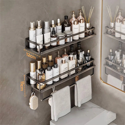 Aluminum Shower Organiser Bathroom Shelf Without Drilling Gray Wall Toilet Storage Shelf Shampoo