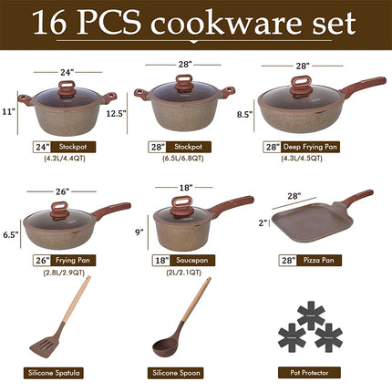 DONNOR 16Pcs Cookware Sets Non Stick Pots and Pans Set Kitchen Cooking Set