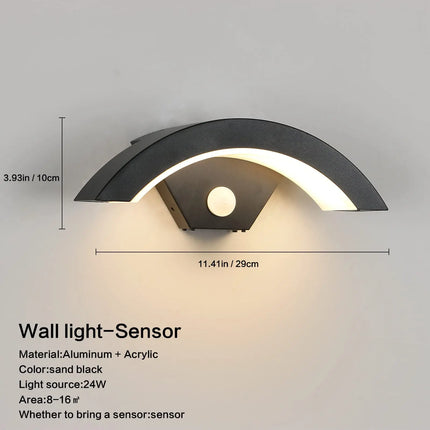 Modern Wall Light 24W Motion Sensor Wall Lamp, 3000K Warm Black Light Wall Lamp, Outdoor Lamp Wall Sconce for Hallways, Gardens