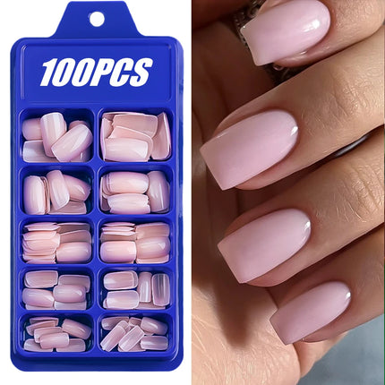 100Pcs Light Pink Press on Nails Short Medium Square